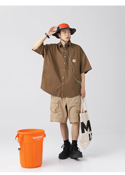 Japan Style Cargo Shirts Men Summer  Pure Cotton Loose Casual Pocket Shirts Men Women Plus Size Short Sleeve Shirt