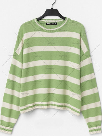 Street Fashion Brand Irregular Striped Warm Fashion Long-sleeved Sweater Men American Y2K Harajuku Casual Loose Pullover Women