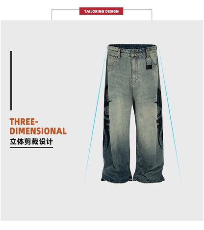 MIJKO New Retro Dragon Pattern Totem Print Bamboo Baggy Drawstring Washed Jeans For Men Women Denim Pants ZJ083