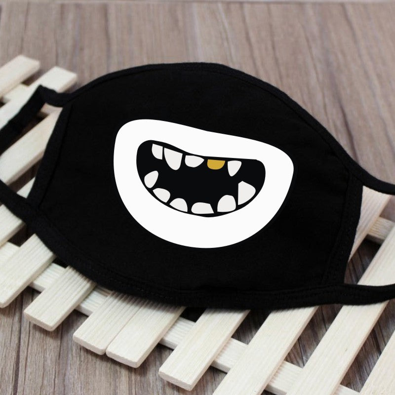 1PCS Black Mouth Mask Big Size Stop Air Pollution Home Cartoon Lovely Cotton Funny Teeth Masks Keep Warm Mouth Muffle Respirator