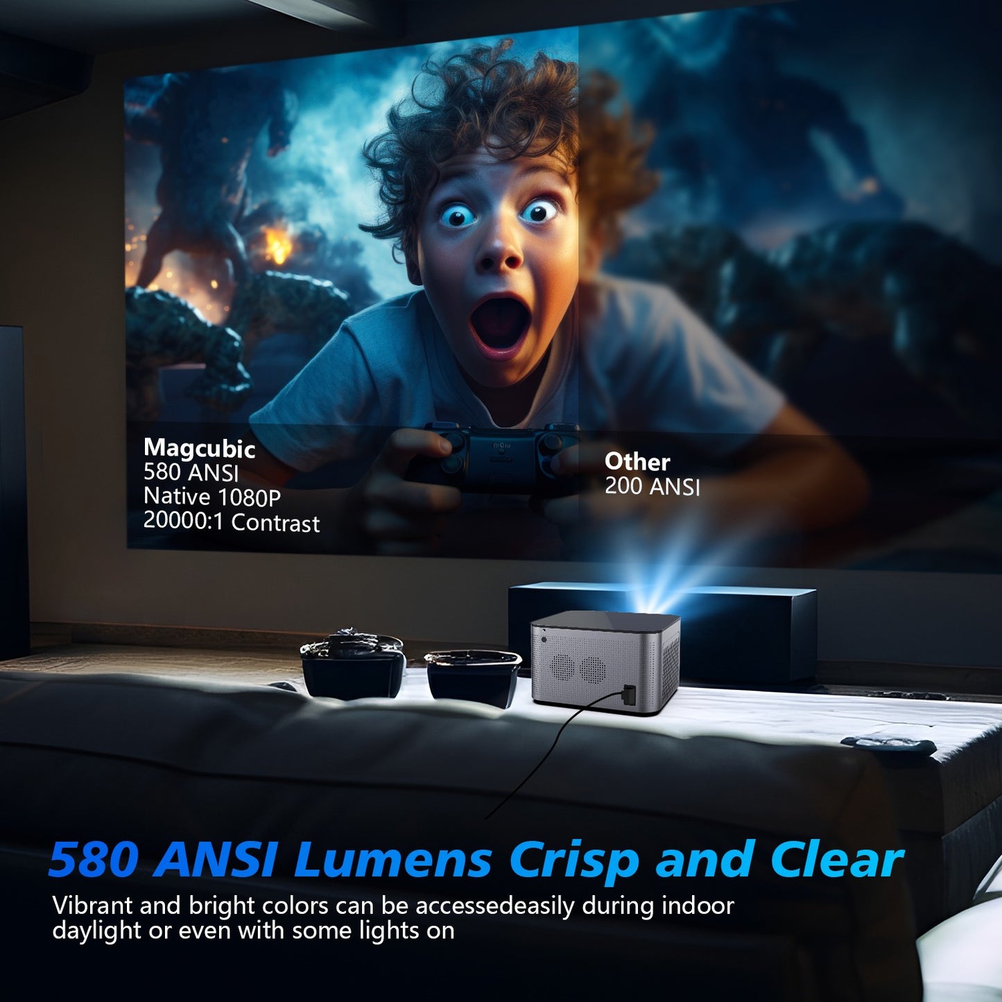 Projetor Magcubic 580ANSI Foco Automático Android 11 4K 1080P Wifi6 Controle de Voz Allwinner H713 BT5.0 Home Cinema HY350 Pro