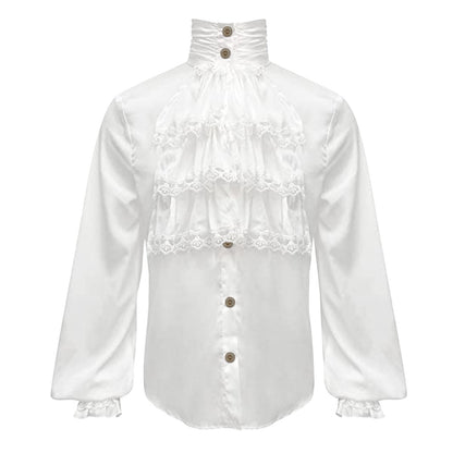 Men Steampunk Shirt Vintage Prince Medieval Renaissance Blouse Male White Black Turtleneck Tops Victorian Cosplay Costumes
