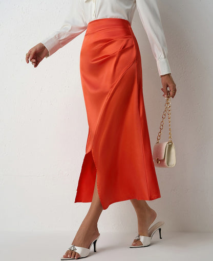 Nighpha Women's Elegant Satin Skirts High Waisted Flared Casual Work Office Fishtail Midi Skirt