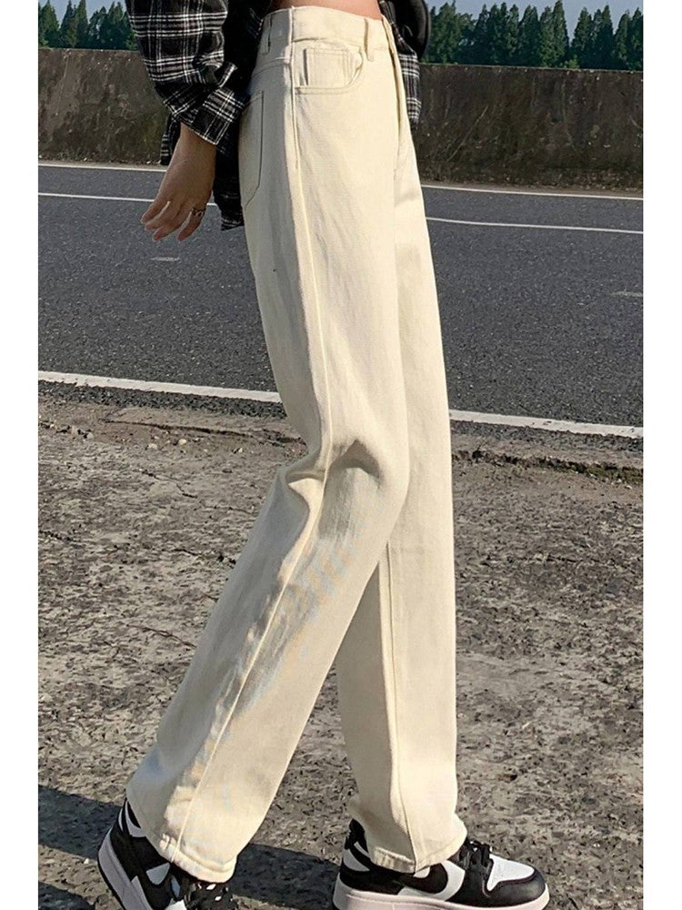 Woman High Waist Wide Leg Jeans Girls Casual Denim Straight Leg Pants Female White Black Blue Light Blue Beige Loose Trousers