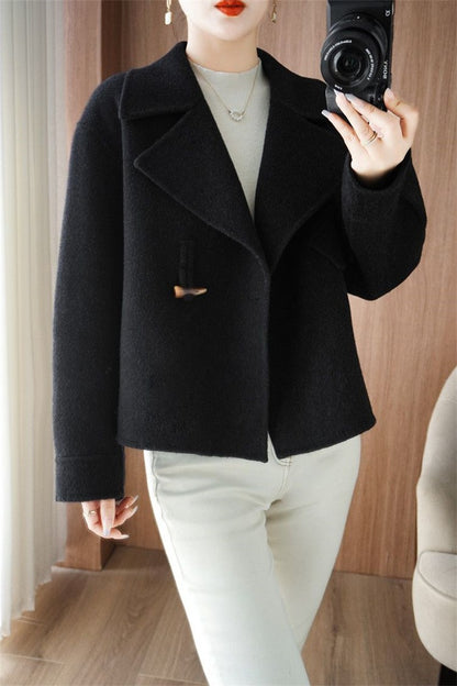 2024 Autumn Winter Double Sided Women Woolen Coat New Fashion Solid Short Outerwear Loose Double Breasted Wool Jacket Female Top