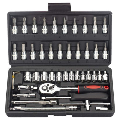 Conjunto de Soquetes de 46 Peças com Encaixe de 1/4", Chave Catraca Métrica com Soquetes CR-V de 4-14mm, Kits de Ferramentas Mecânicas para Reparo Automotivo Doméstico