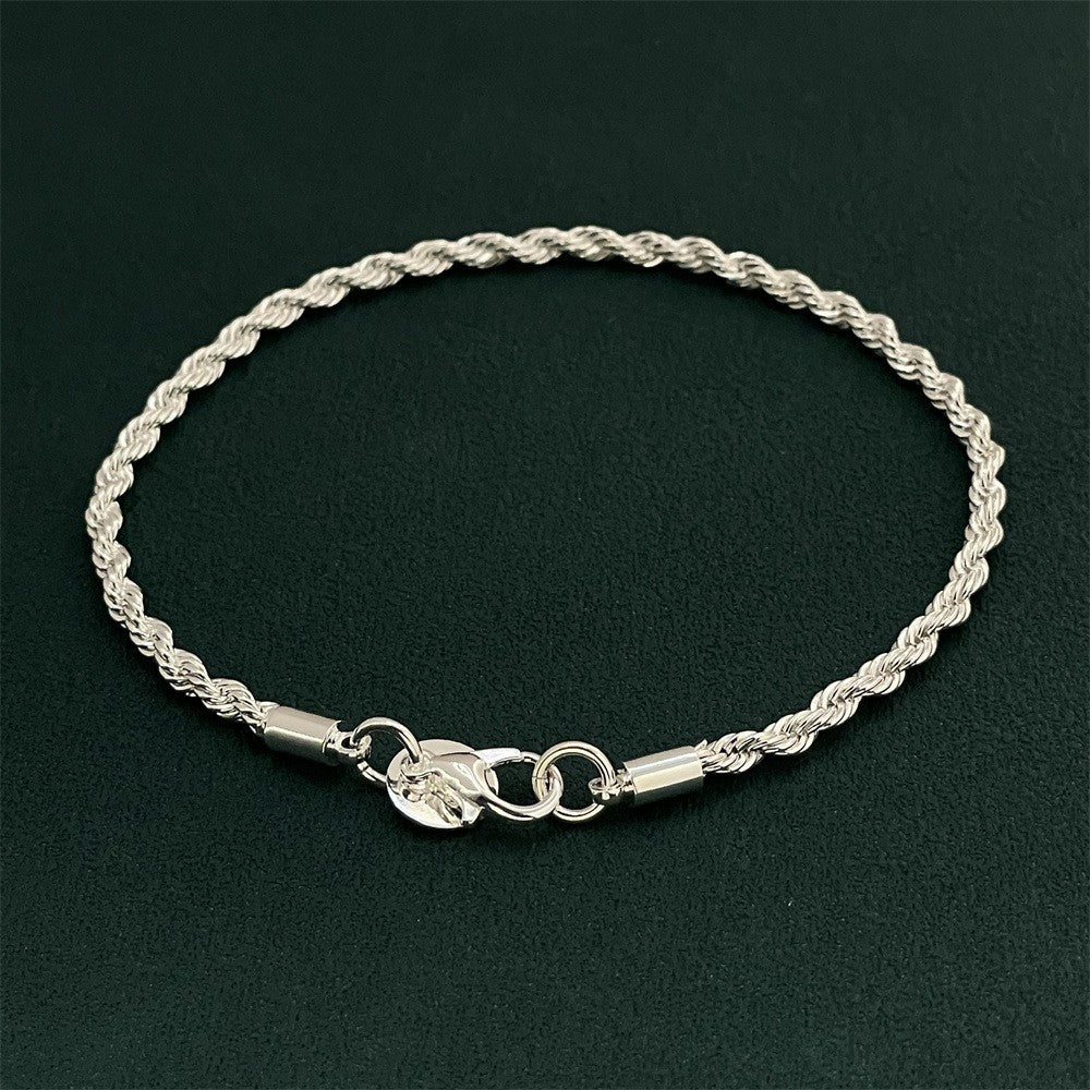 Pulseira de corrente círculo torcido criativo para mulheres e homens, cor prata, nova, de alta qualidade, joias da moda 925, presente de Natal