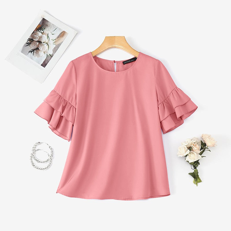 2025 Elegant Office Lady Blouses ZANZEA Summer O Neck Short Sleeve Blouse Women Stylish Solid Holiday Shirt Female OL Work Tops