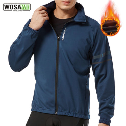 WOSAWE Winter Cycling Jacket Mens Fleece Warm Long Sleeve Bike Jacket Thermal Fabric MTB Bicycle Jersey Long Jersey
