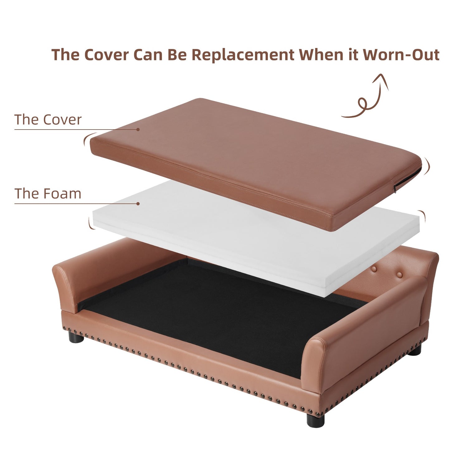 Sofá/Cama Luxuoso L-XL Elevado para Cães Grandes com Capa de Almofada Removível Móveis para Pets