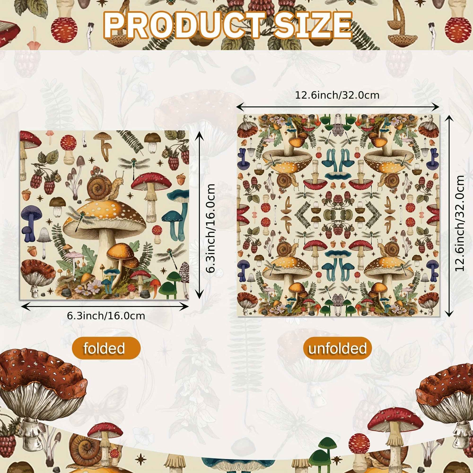 20/40 pcs Mushroom and Snail - Themed Disposable Napkins - 2 - Ply Paper, Suitable for Weddings, Birthdays and Celebrations