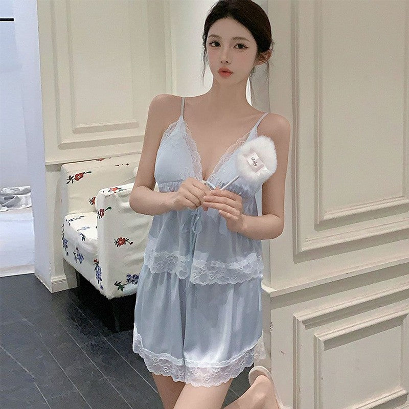 French-Style Strapless Nightgown for Women Summer Strapless Robe Two-Piece Set Summer Purely Sensual Beauty Straps with Padded C