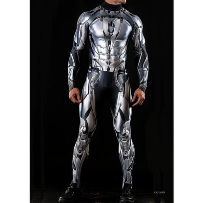 Halloween Cyberpunk Future Mechanical Armor Jumpsuit Warrior Cosplay Bodysuit Steampunk Costume Party Performance Men Zentai