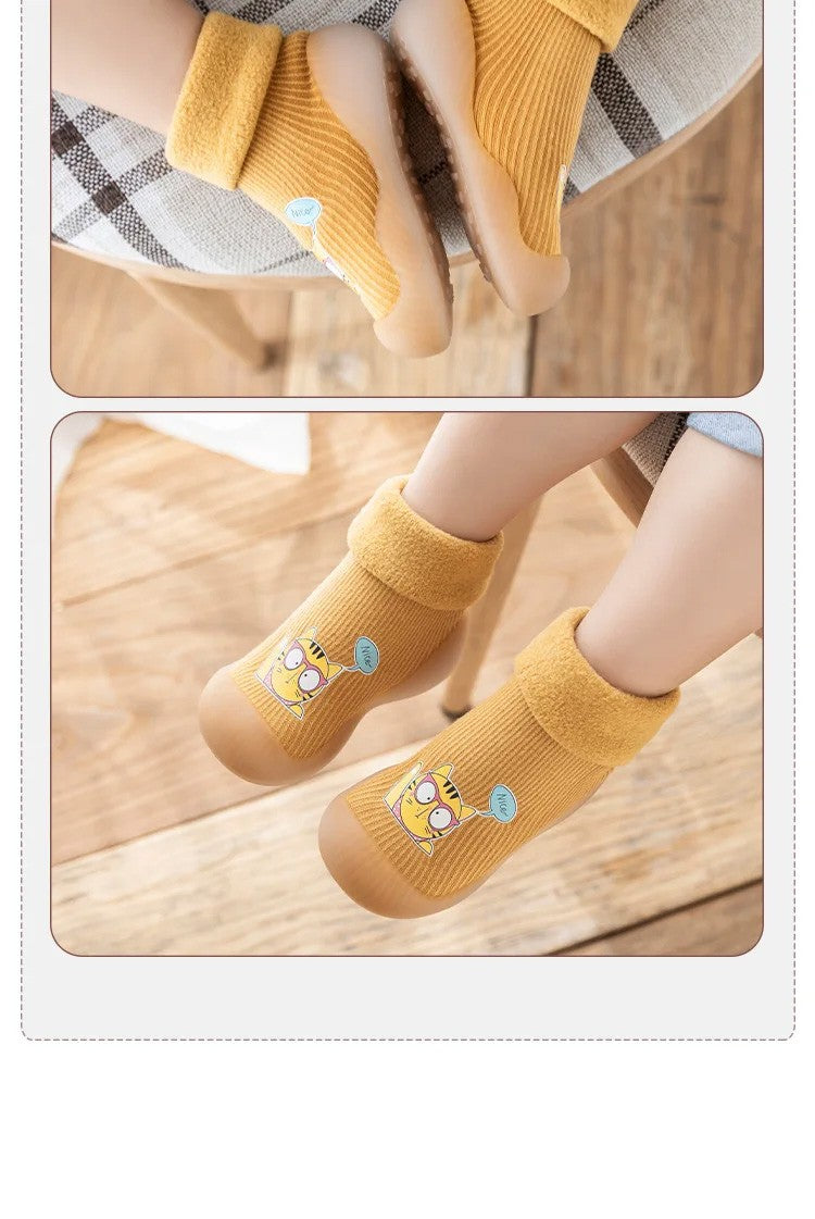 Autumn and Winter Toddler Shoes and Sock Baby Thickened Velvet Warm High Tube Boys and Girls Soft Bottom Indoor Children's Socks