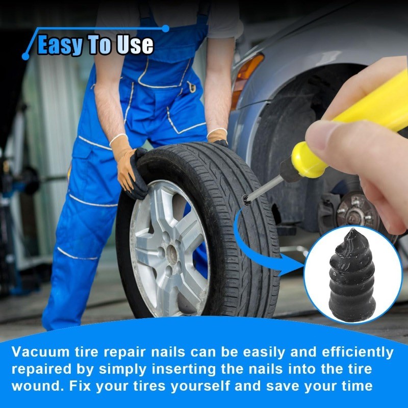 60 PEÇAS Kit de Reparação de Pneus com Pregos de Borracha Ferramenta de Reparo de Furo de Pneu com Chave de Fenda Kit de Parafusos de Reparo a Vácuo para Carro, Moto e Bicicleta