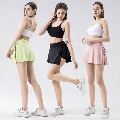 Sports Yoga Skirt Badminton Tennis Skirt Pants Half-body Quick Drying Pocket Skirt Side Split Strap Pants For Outwear
