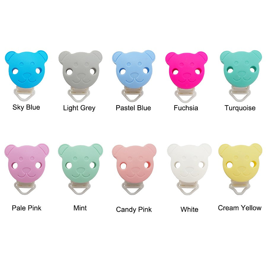 Chenkai 10PCS Round Bear Star Silicone Teether Clip DIY Baby Pacifier Dummy Chain Holder Soother Nursing Jewelry Toy Clips