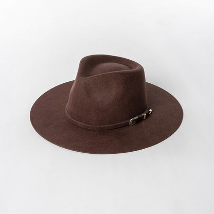 Chapéu Fedora de Feltro 100% Lã Australiana com cinto de feltro e aba larga de design moderno