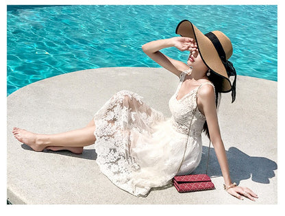 Women Summer Beach Travel Straw Hat Korean Seaside Big Hat Brim Sunblock Sunshade Holiday Foldable Fashion Big Cool Hat