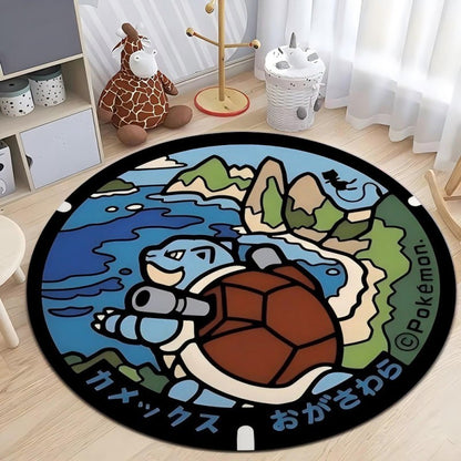 MINISO Japanese Anime Pokemon Round Rugs Non-Slip Floor Mat for Home Living Room Bedroom Circle Rug Washable Round Carpet Decor