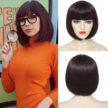 Peruca sintética rosa de 30 cm, curta e reta, para cosplay, penteado pompadour, peruca de cabelo de alta temperatura para uso diário