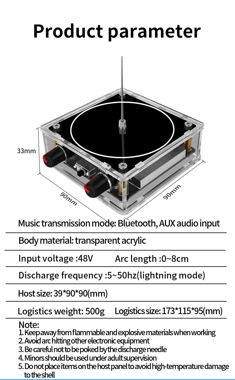 Bobina de Tesla Musical Bluetooth/AUX Modo Duplo Caixa de Música Relâmpago Artificial Áudio Tocável Entrada Bluetooth Experiências Científicas