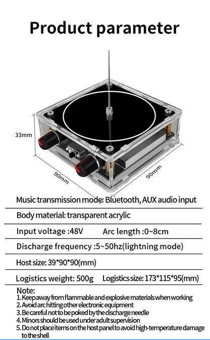 Bobina de Tesla Musical Bluetooth/AUX Modo Duplo Caixa de Música Relâmpago Artificial Áudio Tocável Entrada Bluetooth Experiências Científicas