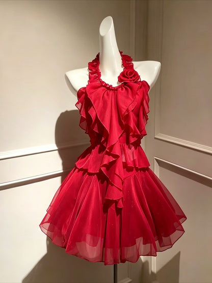 Gothic Y2k Sling Dress Women Harajuku Retro Tulle Ruffles Trim Christmas Party Outfit Grunge Aesthetic Sleeveless Elegant Wear