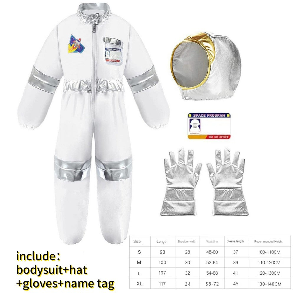 Boy's Space Suits Astronaut Costume for Kids Cosplay Girl Space Performance Astronaut Spaceman Party Dress Up Hooded Gloves Suit