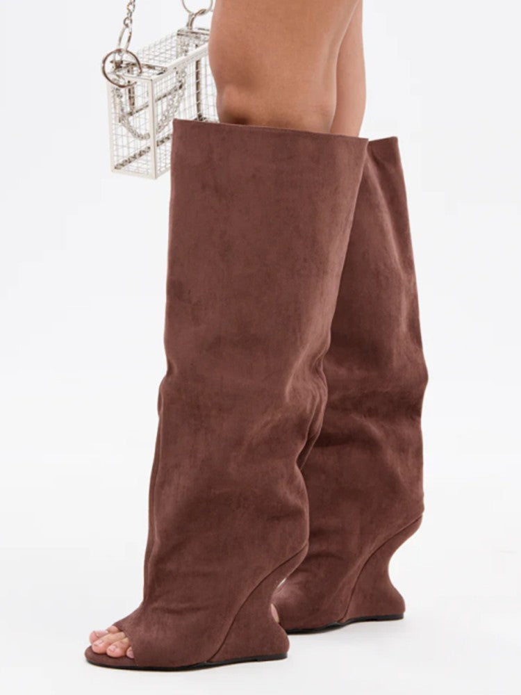 2025Spring and Autumn Fashion New Thick High Heels Women's Knee Length Wide Tube Version Fish Mouth Boots Middle Top Boots