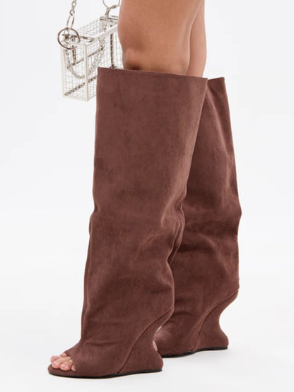 2025Spring and Autumn Fashion New Thick High Heels Women's Knee Length Wide Tube Version Fish Mouth Boots Middle Top Boots