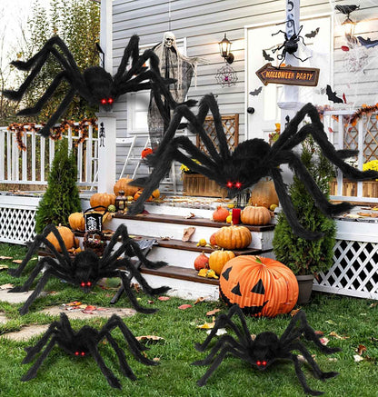 Giant Black Plush Spider Halloween Decoration 30-200cm Horror Haunted House Props Indoor Outdoor Party Scary Decor