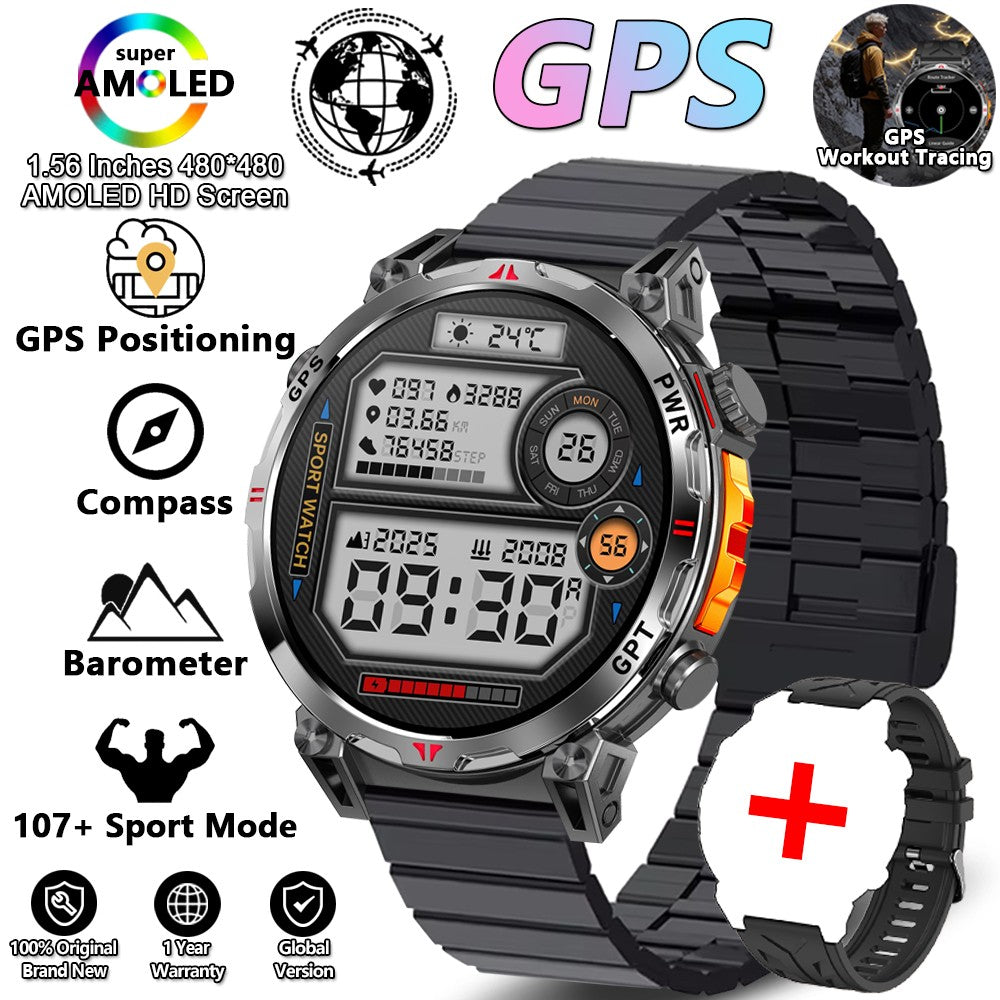 2026 Novo Smartwatch Esportivo Masculino para Áreas Externas com Voz Inteligente GPT GPS Integrado Bússola Barômetro Chamada Bluetooth Natação Impermeável