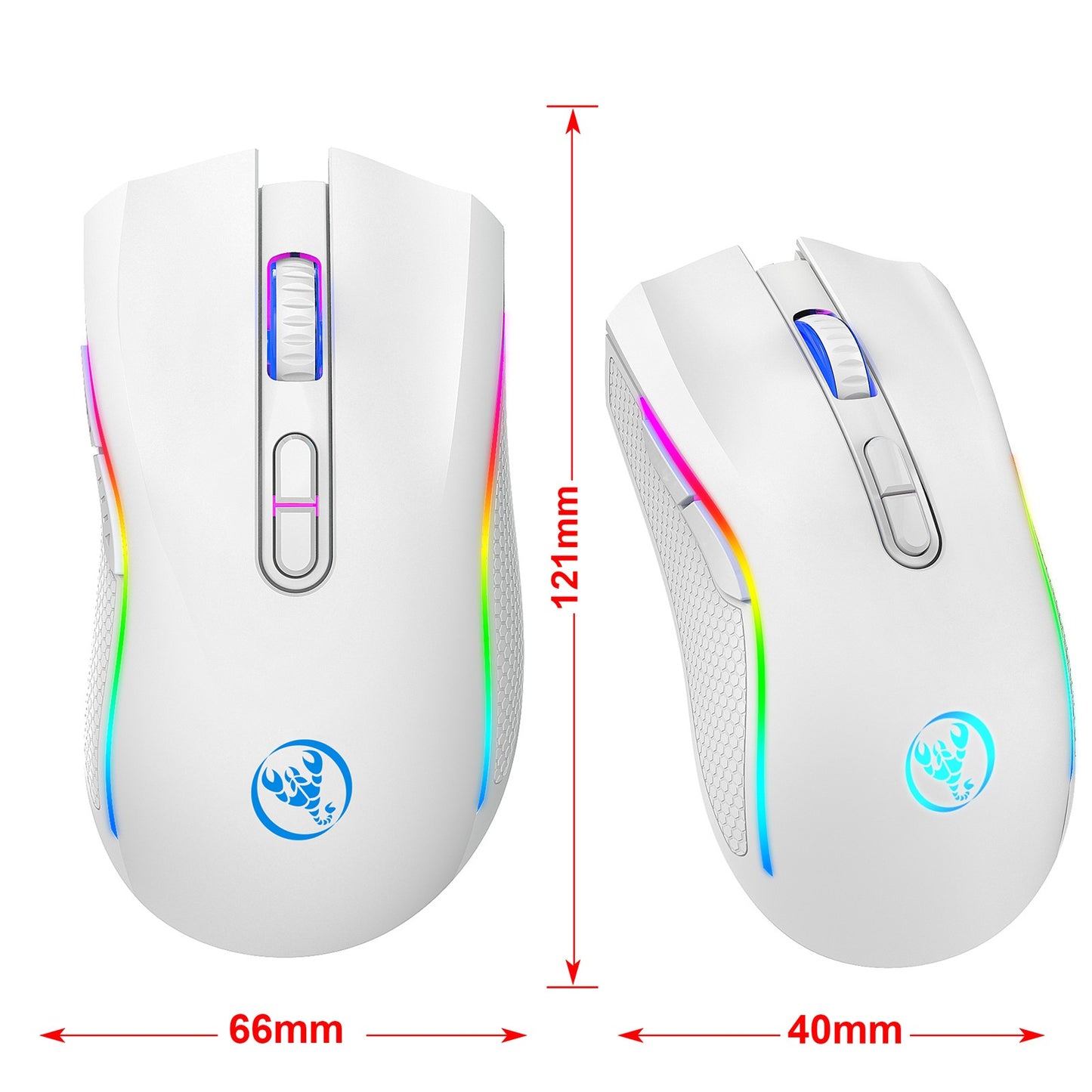Mouse Mecânico Sem Fio RGB HXSJ T69 2.4G Mouse Gamer Ergonômico com 7 Botões Programáveis 4800DPI para Escritório e Jogos