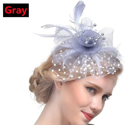 New 12 Color Net and Feather Fascinator Hat Headband Alice Headband Clip Mesh Flower Wedding Cocktail Hair Accessories Tea Party