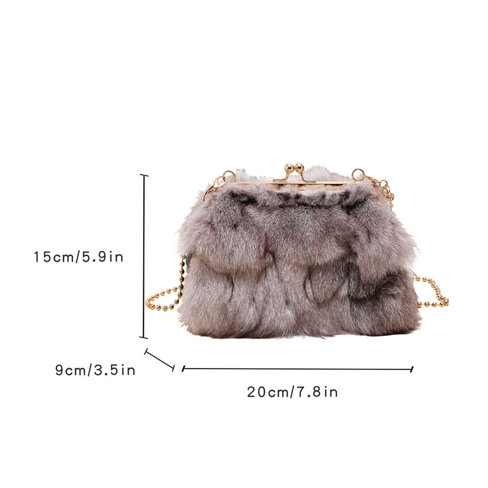 MOODS Soft Plush Evening Bags For Elegant Women Fox Fur Dinner Party Clutch Chain Crossbody Winter Warm Luxury Designer Handbags
