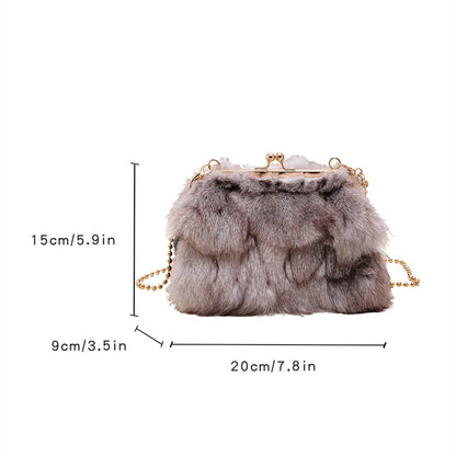 MOODS Soft Plush Evening Bags For Elegant Women Fox Fur Dinner Party Clutch Chain Crossbody Winter Warm Luxury Designer Handbags