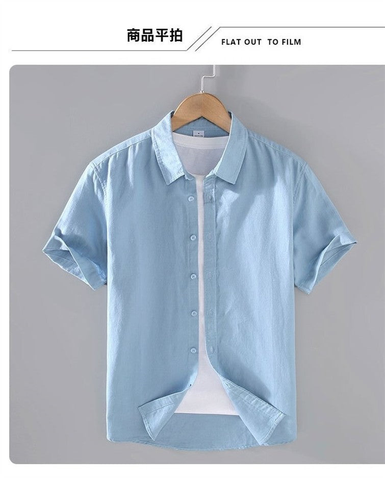 Cotton Linen Hot Sale Men's Short-Sleeved Shirts Summer Streetwear Plain Color Stand Collar Casual Beach Style Plus Size M-3XL