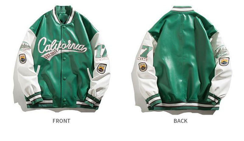 PU Leather Varsity Bomber Jacket Embroidery Pilot Baseball Jacket Men Hip-Hop Streetwear Women 2024 New Harajuku Loose Coats