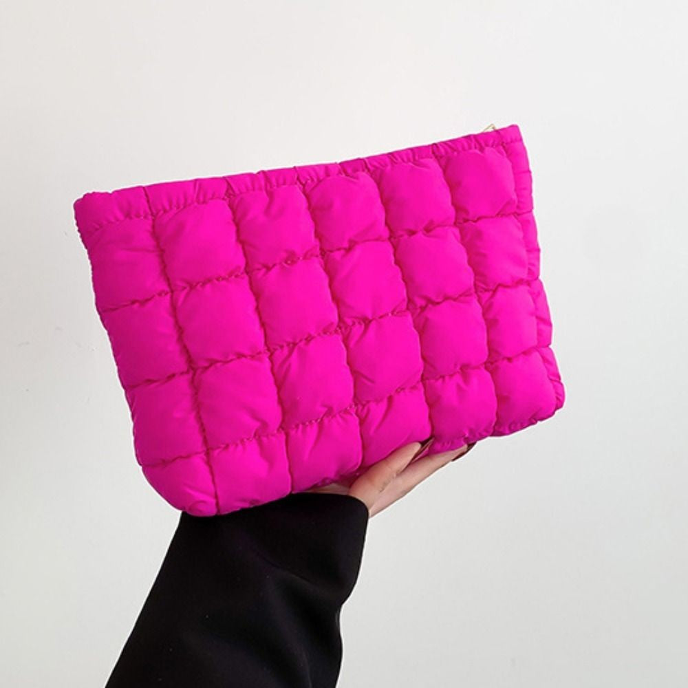Fashion Puffy Quilted Padded Makeup Bag Zipper Storage Bag Cotton Clutch Bag Handbag Solid Color Cosmetic Bag Lady