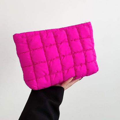 Fashion Puffy Quilted Padded Makeup Bag Zipper Storage Bag Cotton Clutch Bag Handbag Solid Color Cosmetic Bag Lady