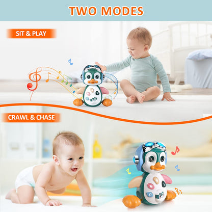 Penguin Musical Baby Crawling Toys Infant Moving Walking Dancing Toys with Light Toddler Interactive Development Tummy Time Gift