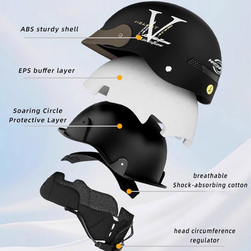 MOWK Capacete de Motocicleta Vintage Meio Capacete de Verão Respirável para Homens e Mulheres Scooter Elétrica a Jato Capacete Aberto Capacete de Segurança Refletivo