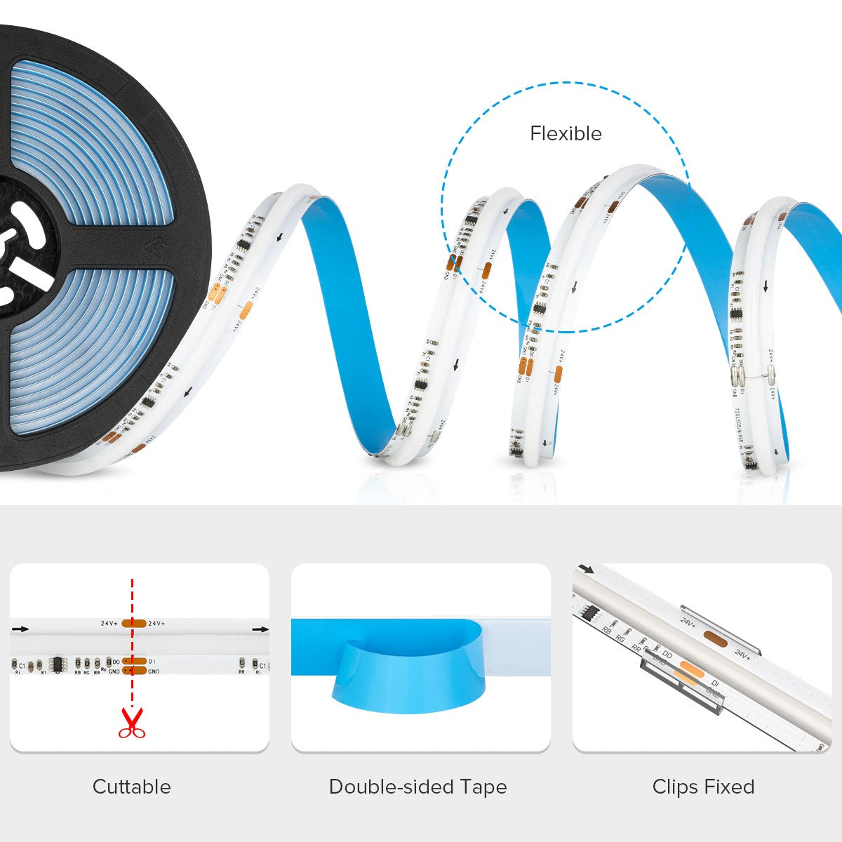 FCOB RGB IC LED Light Strip WS2811 Addressable 630 720 LEDs Dream Color 12mm 12V 24V Flexible WS2812B FOB COB Led Lights RA90