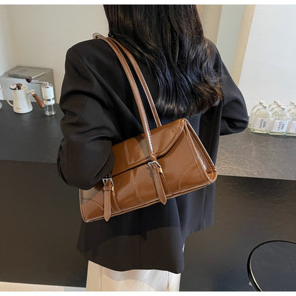 High End Burgundy Oil Wax Leather Underarm Bag Elegant Women's Magnetic Buckle Shoulder Bag Commuter Versatile Ladies Tote Bags