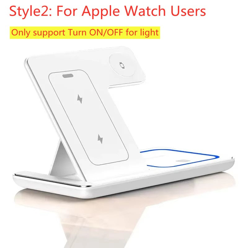 Carregador Sem Fio Dobrável 3 Em 1 De 300W Suporte Pad Estação De Carregamento Rápido De Mesa Para iPhone 16 15 14 13 Samsung Apple Watch Airpods