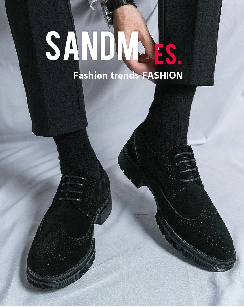 New 46 large size abrasive leather Brock carved business dress shoes for men round head lace-up casual shoes