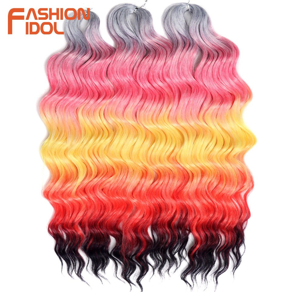 FASHION IDOL Cabelo de Crochê Torção Laranja Extensões de Cabelo Trançado de Onda Profunda Sintética Cabelo Onda de Água 24 Polegadas Fibra Resistente ao Calor