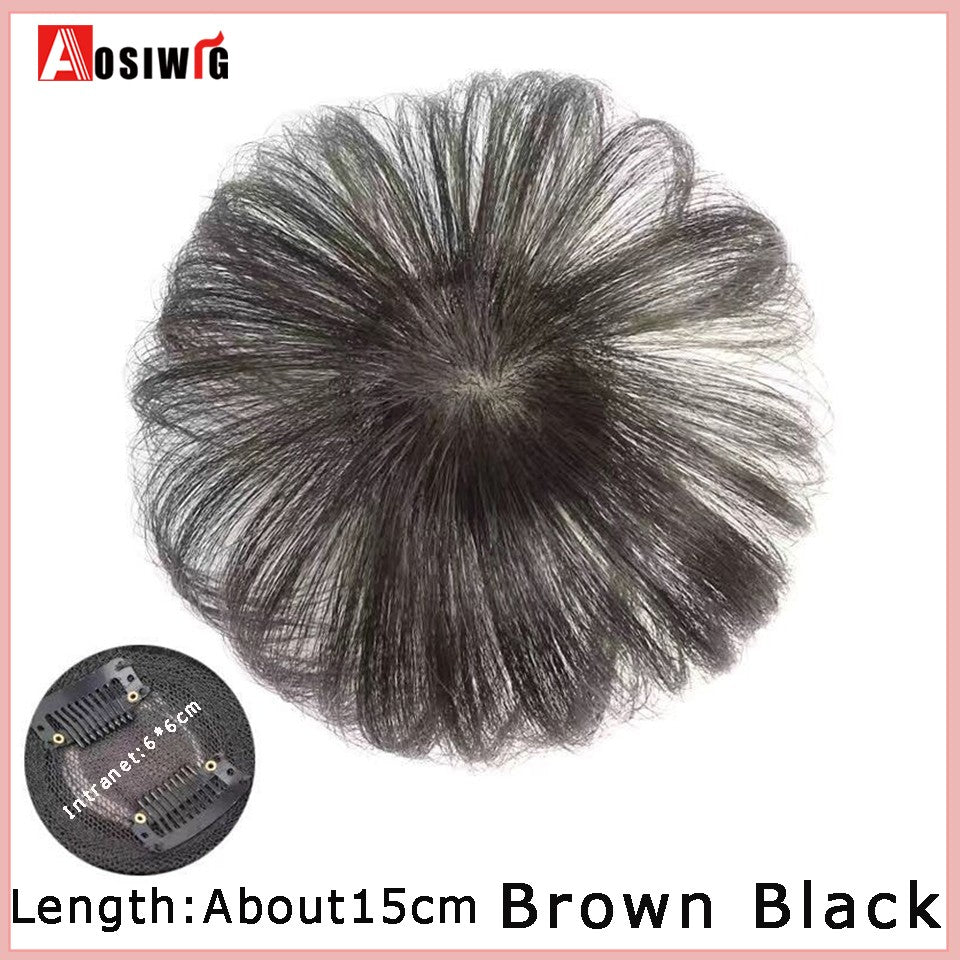 Perucas de cabelo encaracolado sintético AOSI castanho preto, substituição de extensões de cabelo tipo topete, apliques femininos com franja