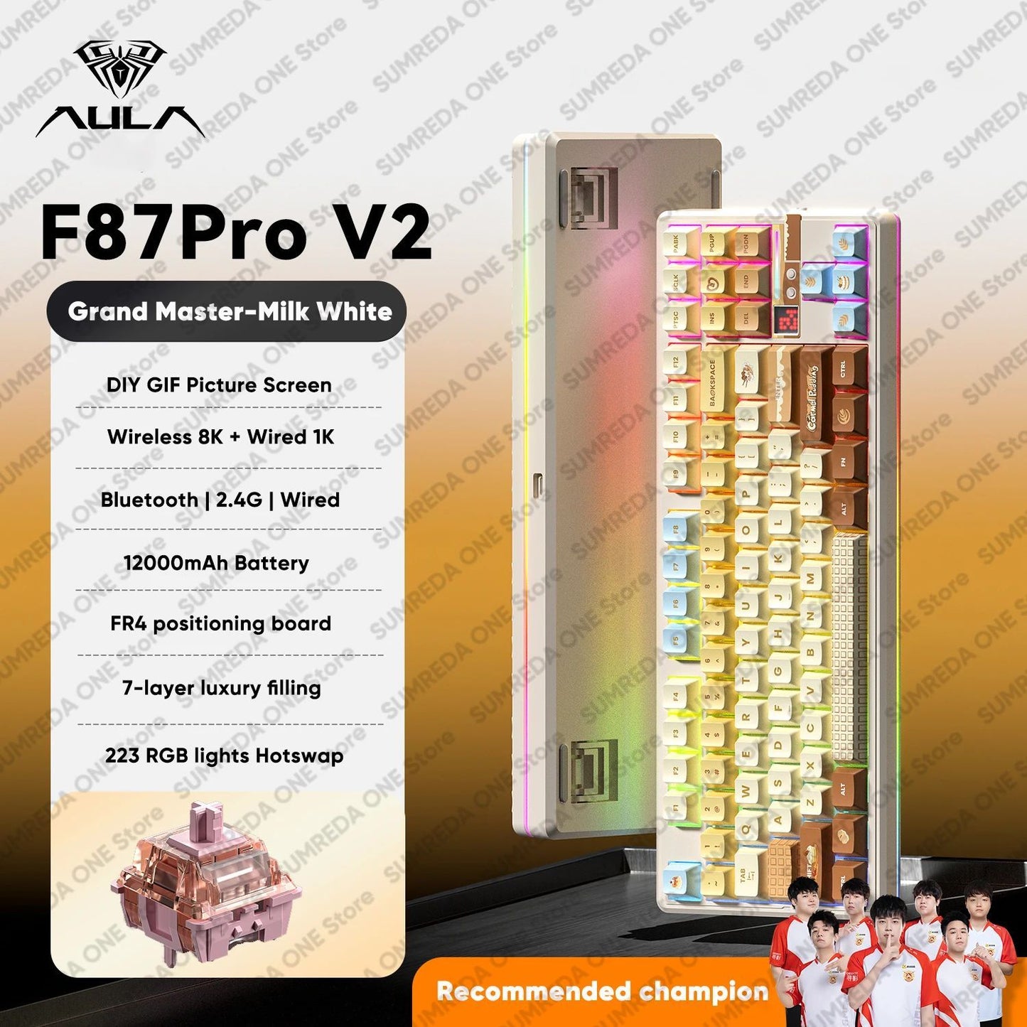 AULA F87 Pro V2 Wireless Gaming Mechanical Keyboard F87Pro V2 Bluetooth 2.4G Wired RGB Hotswap 8K Return 12000mAh Gamer Keyboard